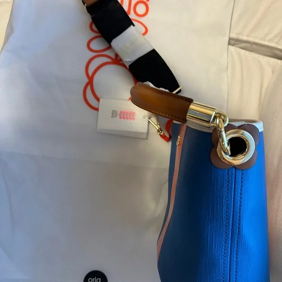 Orla Kiely NWT Blue and Orange Bucket Bag with Brown Handle - Picture 7 of 8